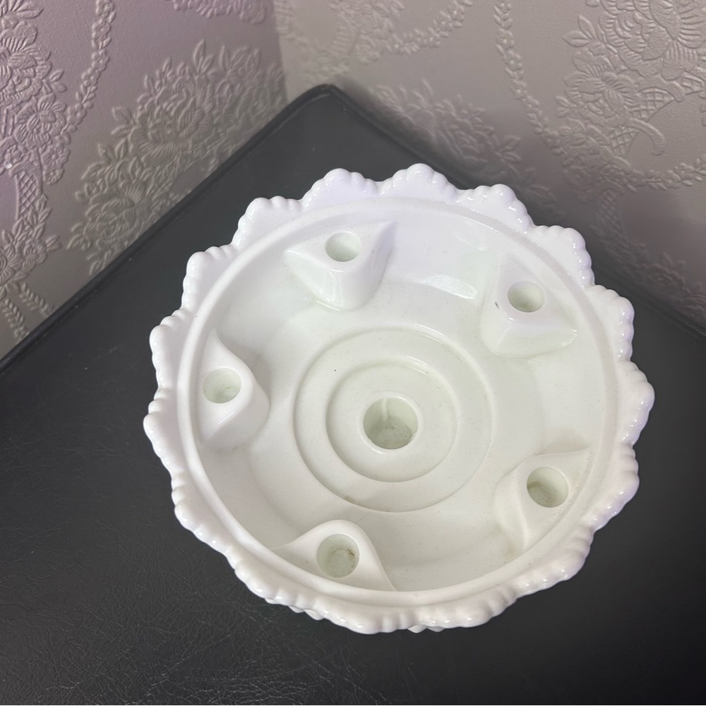 Vintage Fenton Footed HOBNAIL WHITE MILK GLASS 6 Candle Holder Bowl Centerpiece - Picture 2 of 8